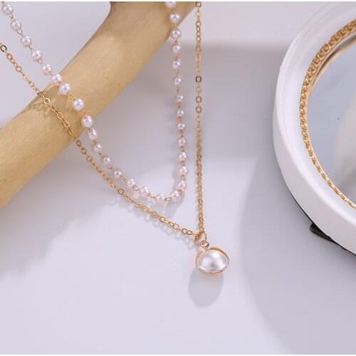 Net red simple neck jewelry necklace womens short double pearl temperament all-match clavicle chain