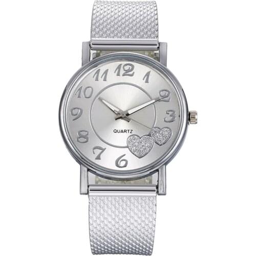 Vintage Watch Women Silver & Gold Mesh Love Heart Dial Wristwatches Fashion Casual Womens Quartz Watches Relogio Feminino