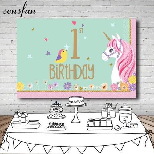 Sensfun Flower Unicorn Party Backdrop For Photo Studio Mint Green Baby Shower Girls 1st Birthday Party Photography Backgrounds