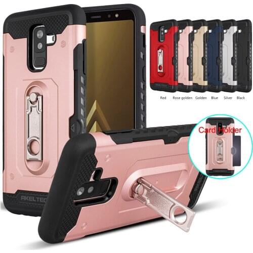 Dual Layer Hybrid Armor Case With Kickstand & Card Holder Hard Back Cover For Samsung Galaxy J8 2018 J810F J810G J810Y / A6 Plus