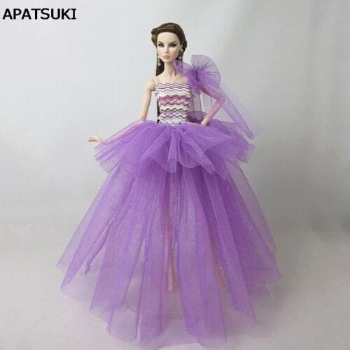 Purple Rainbow Patchwork Fashion Clothes For Barbie Doll Dress Multi-layer Wedding Dresses For 1/6 Doll Accessories Outfits