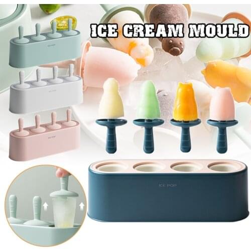 4 Cell Homemade Ice Cream Mold Reusable Ice Lolly Mold DIY Tray Holders Molds Ice Box Ice Mold DIY Maker Juice Popsicle Tool