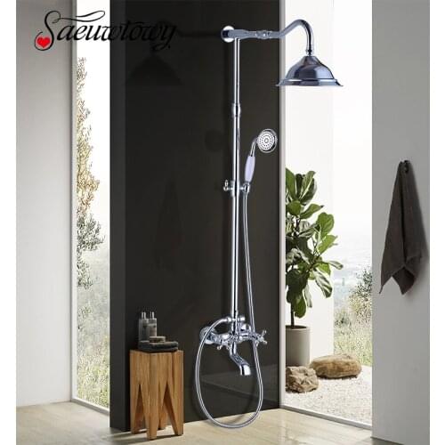 Chrome Rainfall Shower Faucet Bathroom Wall Mount Brass Shower Faucet Hot Cold Water Shower Mixer Tap Rotate Bath Tup Spout Kit