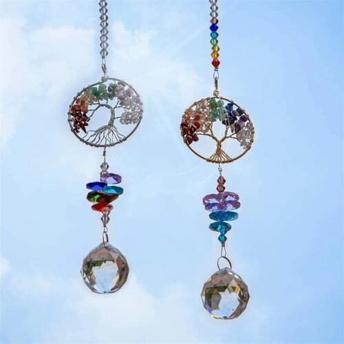 Chakra Crystal Sun Catchers Chandelier Crystals Ball Prism Pendant Rainbow Maker Hanging Chakra Cascade Suncatcher Home Garden