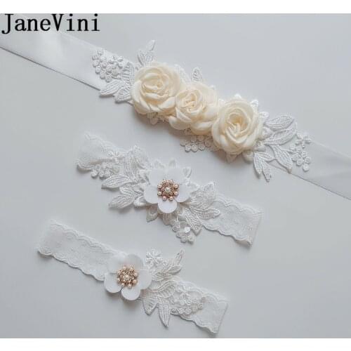 JaneVini White Lace Bridal Belts for Wedding Dress Handmade Flowers Bridesmaid Sash Bride Women Prom Party Ribbon Sashes Belt