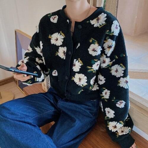 Floral Jackets Vintage Crop Puff Sleeve Jacket Women Autumn Winter Clothes Korean Fashion Coats Female Tops Outwear