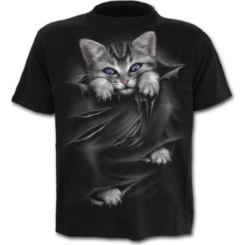 2020 Summer Children 3D T-shirt Kids Fashion Design Animal Cat Torn Clothes Printed T shirts Girl/Boy Short Sleeve Cute Tshirts