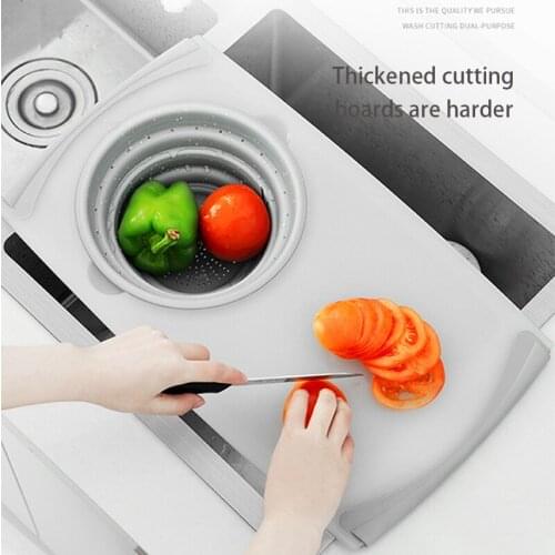 Kitchen Multi-function Cutting Board Creative Sink Two in one Foldable Cutting Board Drain Washing Basket Chopping Blocks