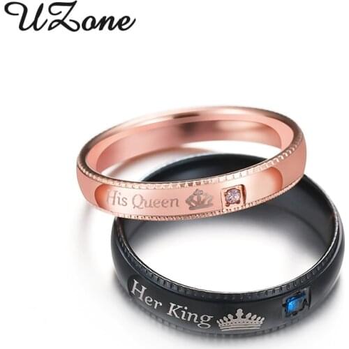 UZone Promise Couple Rings Her King & His Queen Crown Charm Letter Ring For Women Men Anel Masculino