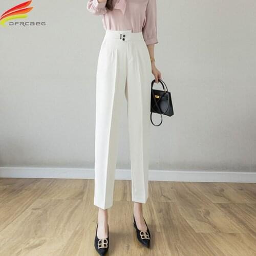 New 2021 Autumn High Waist Straight Pants For Women Korean Fashion Double Buttons Up White Or Black Suit Pants Ladies Trousers