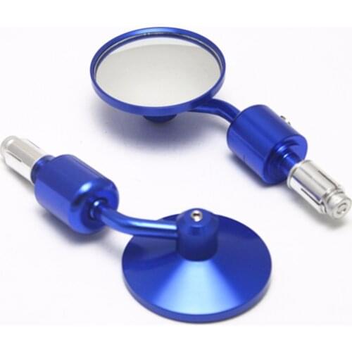 Pair Motorcycle Side Rearview Mirrors Aluminum 7/8" Handle Bar End 3" Round Blue For Honda Yamaha Suzuki Kawasaki Chopper Custom
