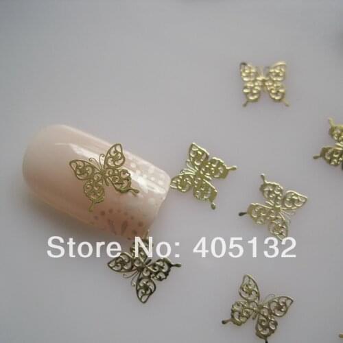 Approx. 1000pcs/bag Metal Gold Butterfly Design Non-adhesive Metal Slices Nail Art Decoration MS-244-2