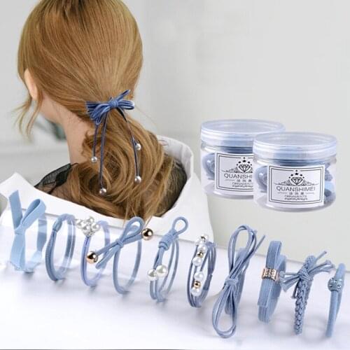12pcs/Lot Girls Elastic Hair Band Fashion Women Hair Accessories Cute Bowknot Ribbon Hair Ropes Ponytail Holder Tie Gums