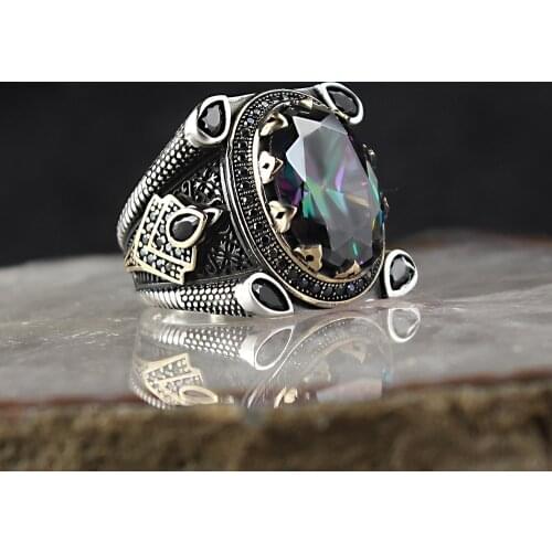 Crystal Cut Mystic Topaz Stone Men 'S Ring 925 Sterling Silver Jewelry