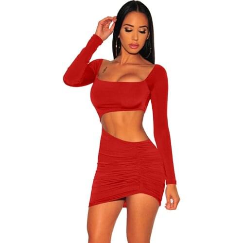 Sexy Long Sleeve Irregular Hollow Dress, European and American 2021 New Product Pleated Nightclub Short Skirt