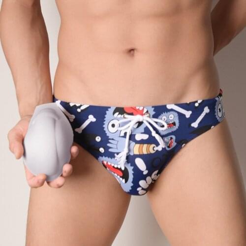 Sexy Men Briefs Push Up Padded Swimming Trunks Drawstring Swimwear Swimsuit Beach Bikini Printed Seamless Bugle Pouch Underwear