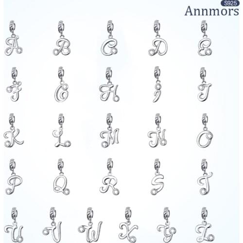 925 Sterling Silver 26 Letters Alphabet Pendant Fits Original Pandora Bracelet Necklace Charm Zircon DIY Handwritten Woman Gifts