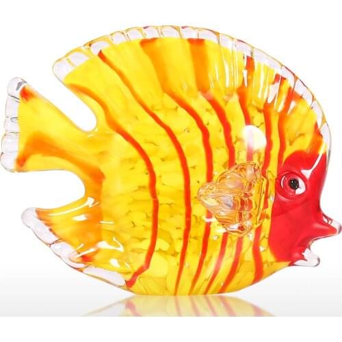Glass Yellow Fish Glass Sculpture Hand Blown Glass Art Ornament Gift Marine Yellow Fish Decorative Figurine Home Decor