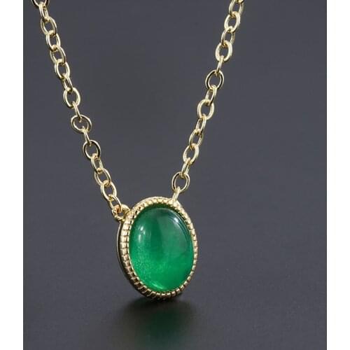 Vintage 925 Sterling Silver Oval Emerald Gemstone Party Wedding Pendant 18K Yellow Gold Necklace Fine Jewelry Anniversary Gift