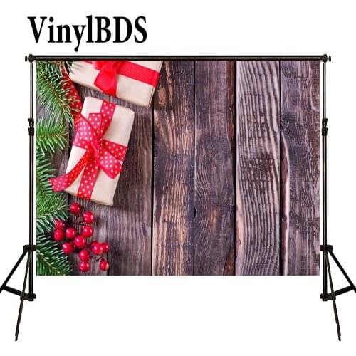 VinylBDS Christmas Backdrop Photography Pine Gift Box Fond Studio Photo Dark Wood Texture Backdrops For Photo Studio