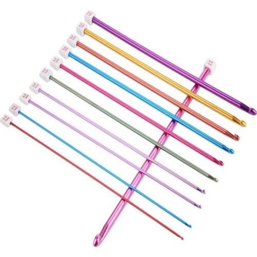 High Quality 11Pcs 27CM Crochet Hooks Diverse Size Assorted Color Tunisian Afghan Aluminum Knitting Needles Set (2mm to 8mm)