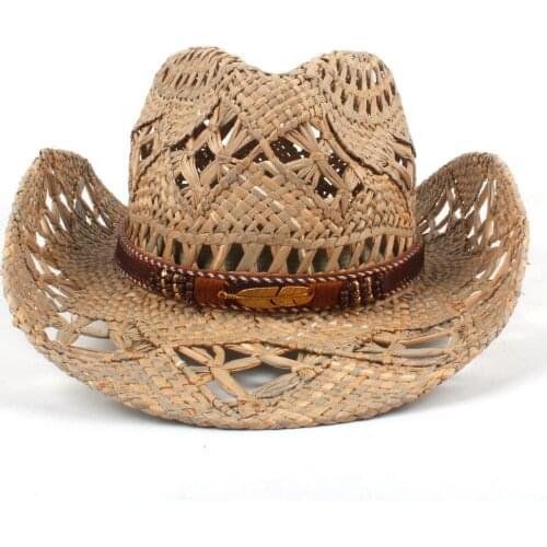 Women Men Natural Straw Cowboy Hat Handmade Weave Cowgirl Hats For Lady Gentleman Summer Western Sombrero Hombre Lifeguard Hats
