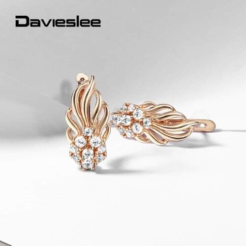 Womens Studs Earrings Leaf Shaped 585 Rose Gold Filled Paved Clear Cubic Zirconia Fashion Ear Jewelry Gifts Earring LGEM36