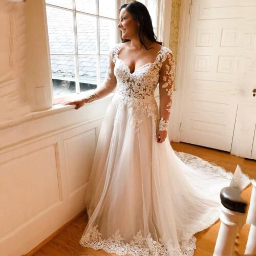 Sexy Sweetheart Long Sleeve A-Line Wedding Dress Open Back Bridal Gowns Bohemian Beach Boho Pregnant Bridal Gowns 2021