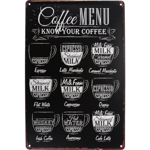 1pc Vintage Coffee Menu Picture Poster Tin Sign Plaque Metal Art Poster Shop Bar Pub Cafe Home Decor Crafts