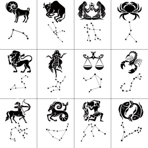12 Designs/set Temporary Tattoos Stickers Twelve Constellations Fake Tattoo for Women Men Hands Body Arte Tatouage Temporaire