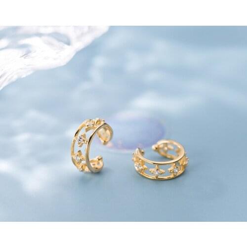 NO pierced) 18k gold Real. 925 Sterling Silver jewelry Crystals CZ ZIRCON Sparking Star Clip Earrings Jewelry GTLE2962