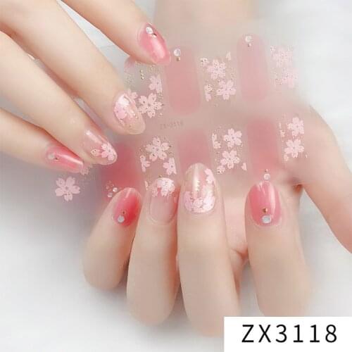 14tips Full Cover Flower Nail Stickers Waterproof Long Lasting Pregnant Woman Bride Multicolor Self Adhesive Nail Art Set