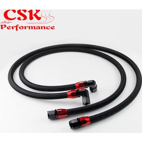 55" / 63" AN10 Stainless Steel/ Nylon Braided Oil/Fuel Line w/ Fittings Black/Silver