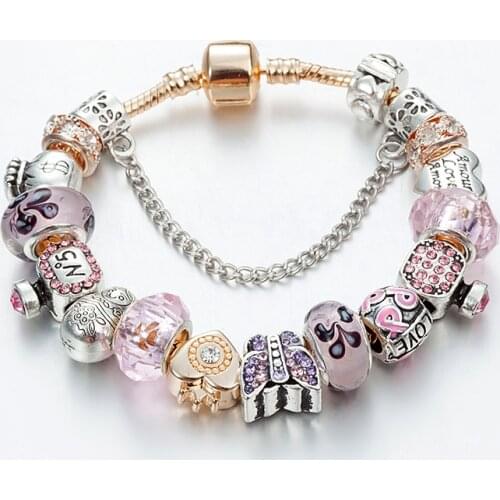 ANNAPAER Hot Selling Purple Butterfly Charm Bracelets Superyne Pink Crystal Women Bracelets & Bangles Jewelry B16138