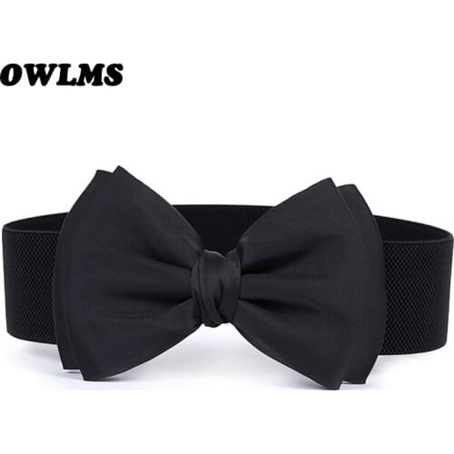 Free shipping new popular trench lovely silks and satins large bow fashion cummerbund wide women elastic waist belt strap female