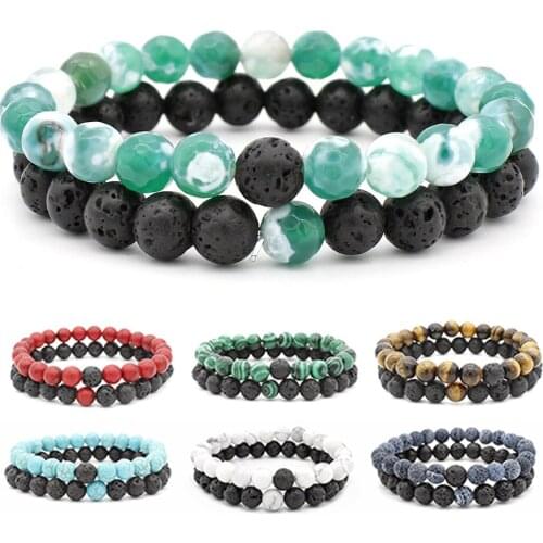 6 Color Fashion Natural Stone Bracelets 8mm Beads Couples Distance Volcanic Rock Bangles Women Men Lovers Jewelry