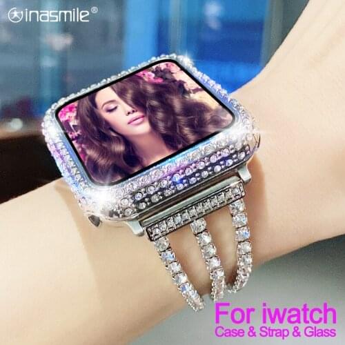 Diamond Strap and Case for Apple Watch Series 6 SE 5 4 3 2 1 38MM 42MM Cover For Iwatch 38mm/42mm/40mm/44mm watch accessories