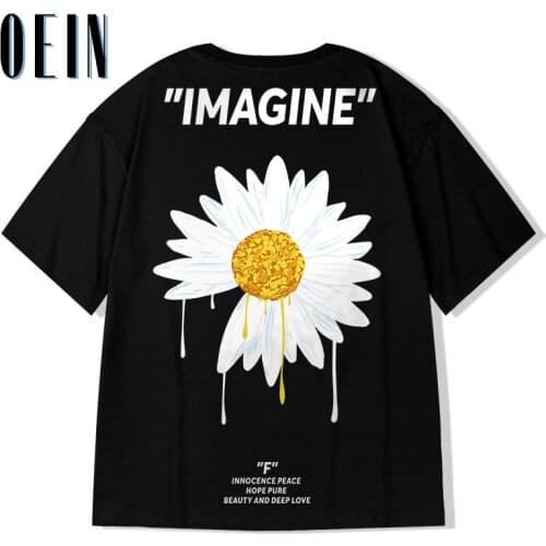 Men Hip Hop T Shirt Streetwear 2021 Daisy Flower T-Shirts Summer Harajuku Tshirt Cotton Short Sleeve Black Oversized Tops Tee
