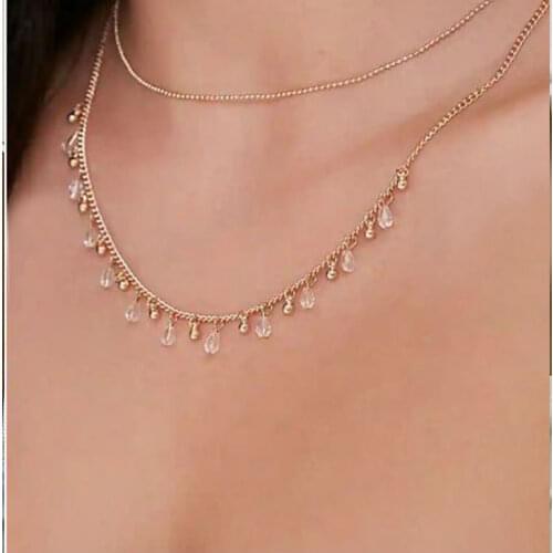 HaHaGirl Fashion Laryed Rhinestone Choker Necklace For Women Vintage Gold Color Metal Punk Charm Chain Chokers Necklace Jewelry
