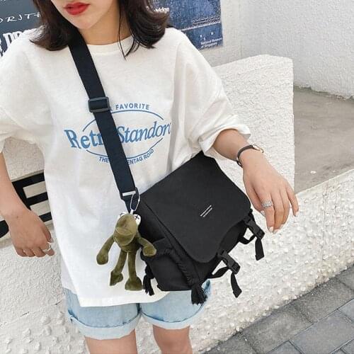 Women Large Capacity Versatile Canvas Messenger Bag Girls Cute Pocket Multi-purpose Canvas Tooling Postman Shoulder Bag