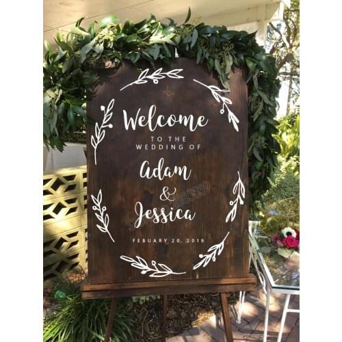 Custom Floral Welcome Sign Rustic Flower Vinyl Decal Sticker DIY Signage Wedding Decor Personalised Name Blackboard Decals LC682