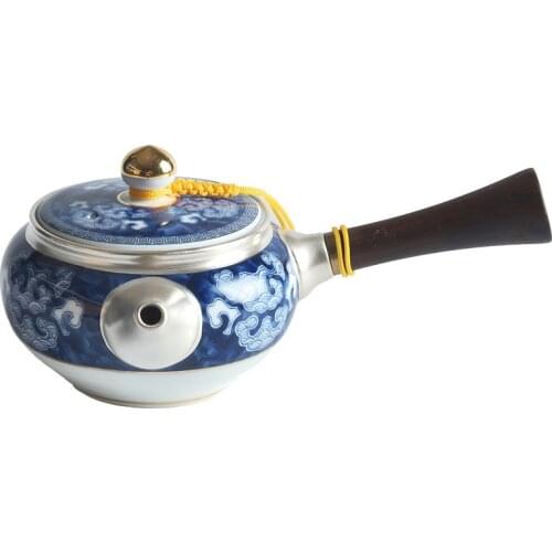 Ceramic sterling silver teapot 999 sterling silver handmade teapot household filter teapot side pot teapot kungfu teapot