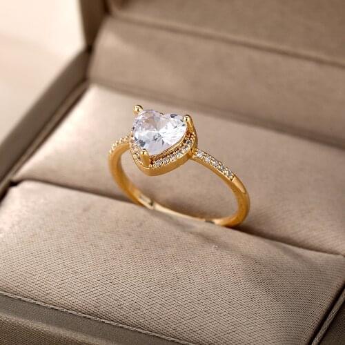 Heart Rings For Women Stainless Steel Gold White Charm Zircon Cute Heart Best Friend Heart Ring Accessories Jewelry Gift Femme