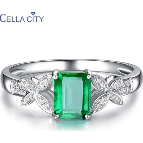 Cellacity 925 Silver Ring With Creative Rectangle Emerald Gemstone silver elegant lady Jewelry adjust size Party Gift Wholesale
