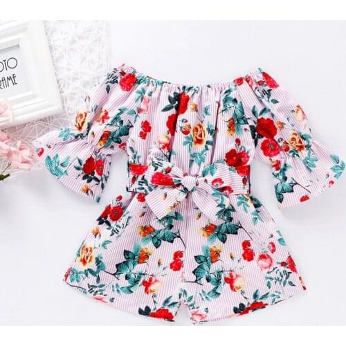 Newborn Baby Girl Jumpsuit Flare Sleeve Romper Summer Woven Casual Floral Striped Baby Clothes