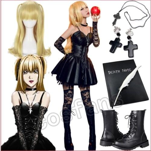 Death Note Cosplay Costume Misa Amane Imitation Leather Sexy Dress +gloves+stockings+necklace Uniform Outfit Cosplay Accessories