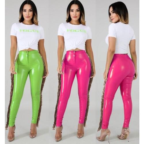 OEM ODM Solid Color Cool Women Fashion Clothing Sequin Tassel Leather Pants For Women Leather Trousers