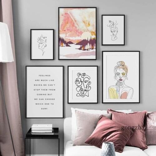 Forest Girl Abstract Body Face Line Nordic Quotes Poster and Prints Wall Art Canvas Painting Pictures for Living Room Home Decor