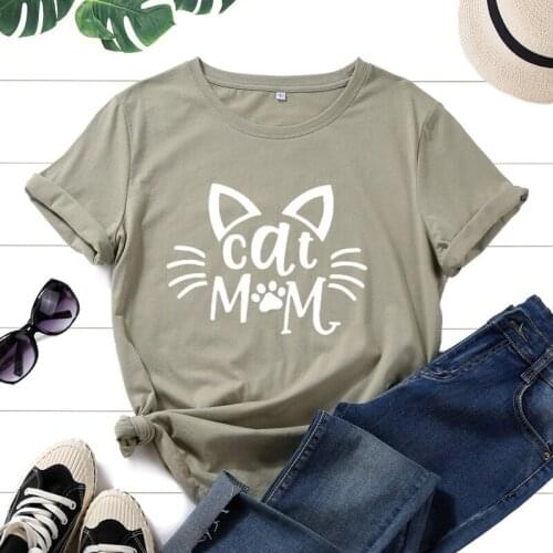 Summer Women 100% Cotton Short Sleeve Plus Size T-shirt Cat Letter Print Female Fashion Vintage T Shirts Ladies Casual Tees Tops