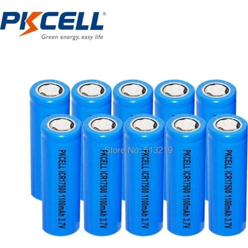 10pcs PKCELL 3.7v lithium battery ICR17500 li-ion rechargeable batteries for LED flashlight microphone